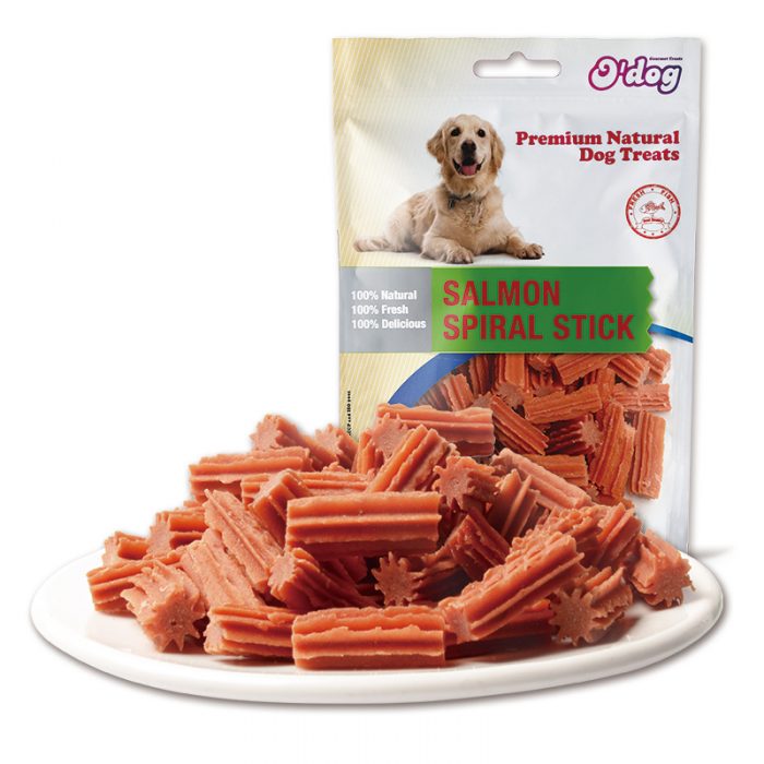 Pet food for dog salmon spiral stick seafood oem dog training treats dental chew healthy snacks manufacture dog chew snacks
